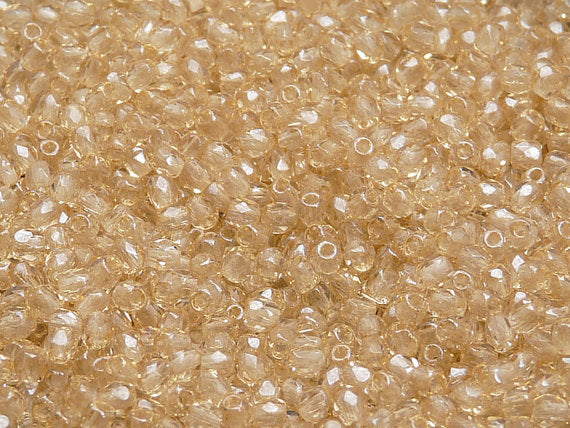 100 pcs Fire Polished Faceted Beads Round, 3mm, Light Topaz, Czech Glass