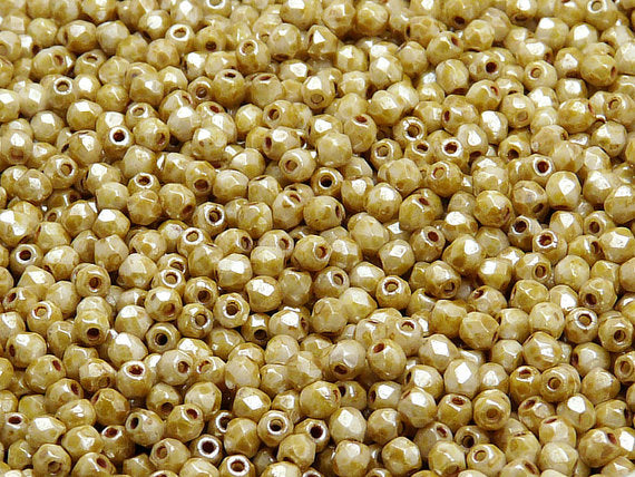 100 pcs Fire Polished Faceted Beads Round, 3mm, Chalk White Glaze, Czech Glass