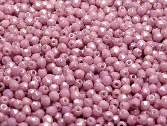 100 pcs Fire Polished Faceted Beads Round, 3mm, Chalk Lila Luster, Czech Glass
