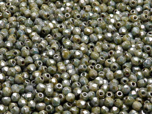 100 pcs Fire Polished Faceted Beads Round, 3mm, Chalk Gray Glaze, Czech Glass