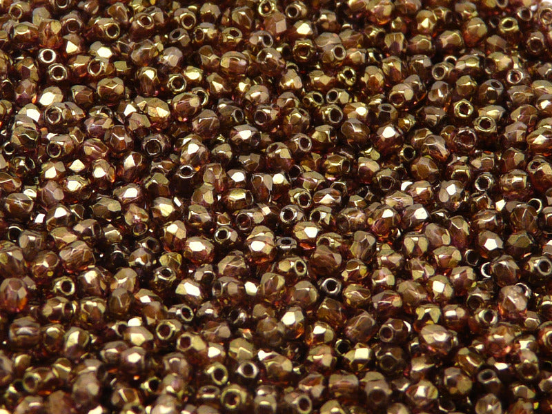 100 pcs Fire Polished Faceted Beads Round, 3mm, Crystal Senegal Brown Violet, Czech Glass