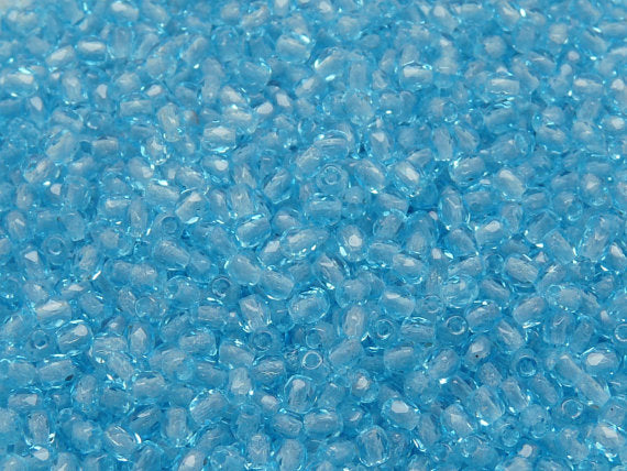 100 pcs Fire Polished Faceted Beads Round, 3mm, Aquamarine, Czech Glass
