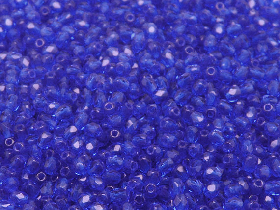 100 pcs Fire Polished Faceted Beads Round, 3mm, Dark Sapphire, Czech Glass