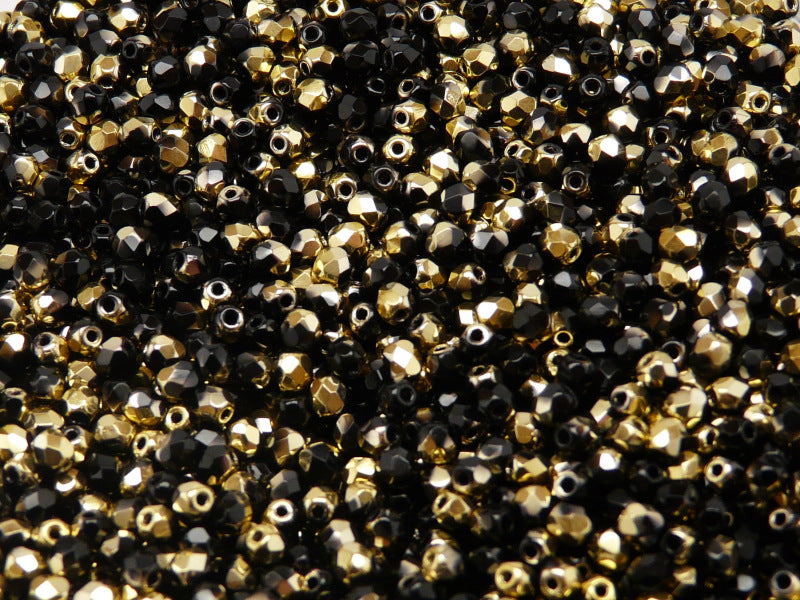 100 pcs Fire Polished Faceted Beads Round, 3mm, Jet Amber, Czech Glass