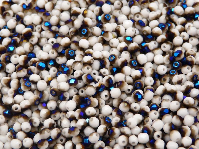 100 pcs Fire Polished Faceted Beads Round, 3mm, Chalk White Azuro, Czech Glass