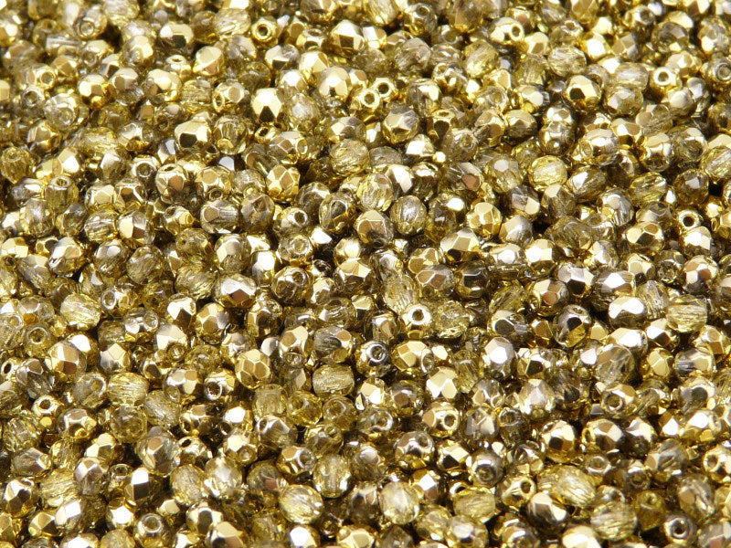 100 pcs Fire Polished Faceted Beads Round, 3mm, Crystal Amber, Czech Glass