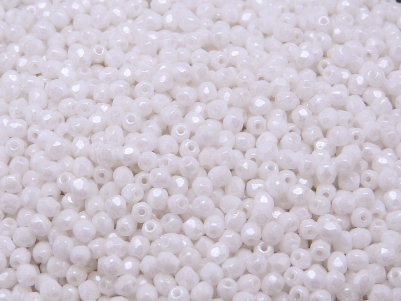 100 pcs Fire Polished Faceted Beads Round, 3mm, Chalk White Luster, Czech Glass