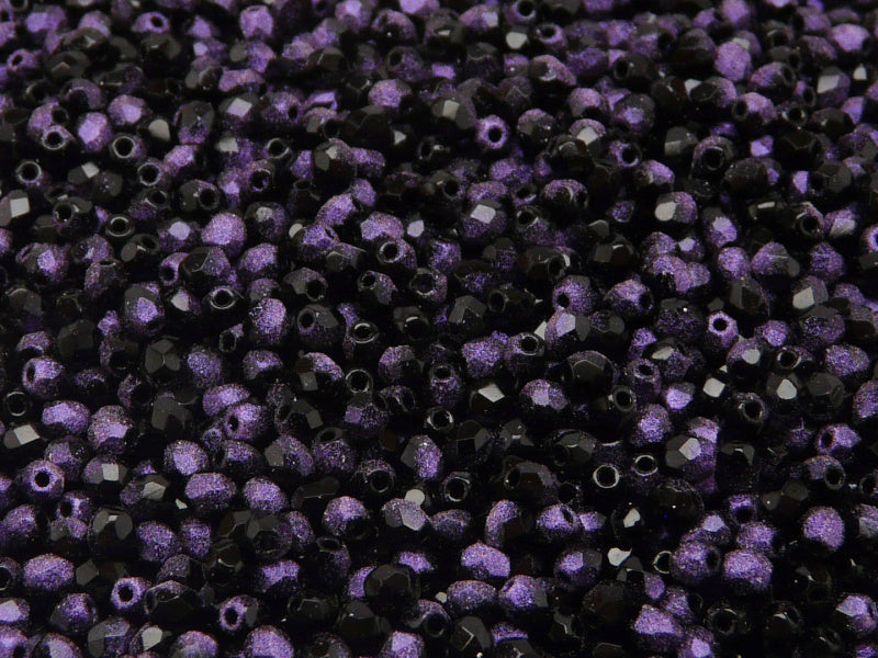 100 pcs Fire Polished Faceted Beads Round, 3mm, Jet Rutile Violet, Czech Glass