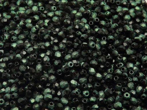 100 pcs Fire Polished Faceted Beads Round, 3mm, Jet Rutile Green, Czech Glass