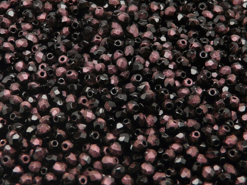 100 pcs Fire Polished Faceted Beads Round, 3mm, Jet Rutile Maroon, Czech Glass