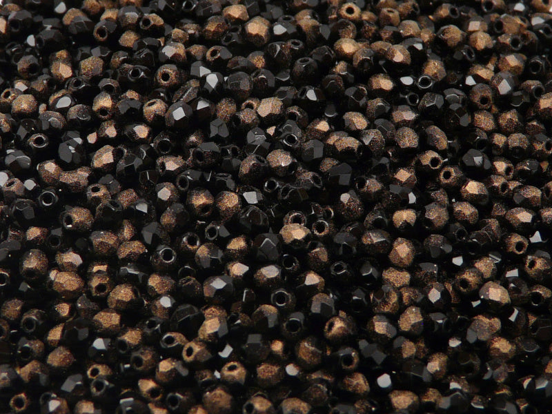 100 pcs Fire Polished Faceted Beads Round, 3mm, Jet Rutile Bronze, Czech Glass