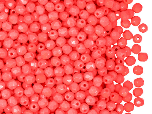 100 pcs Fire Polished Faceted Beads Round, 3mm, Red Coral, Czech Glass
