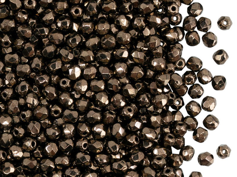 100 pcs Fire Polished Faceted Beads Round, 3mm, Gold Metallic, Czech Glass