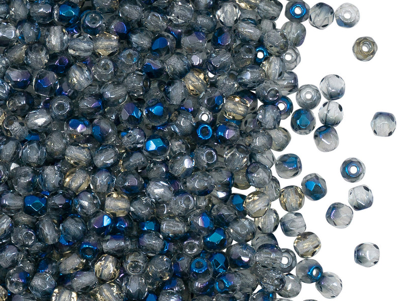 100 pcs Fire Polished Faceted Beads Round, 3mm, Crystal Blue Luster Azuro, Czech Glass