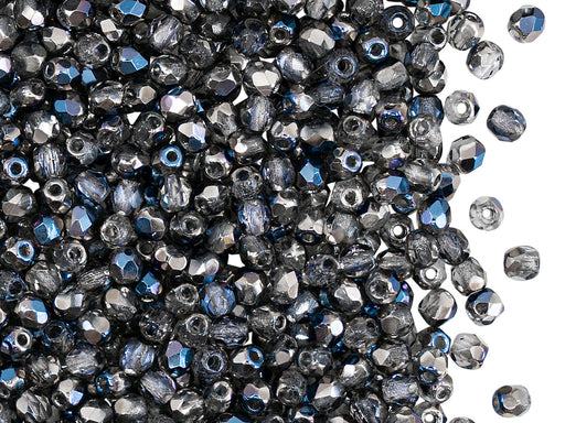 100 pcs Fire Polished Faceted Beads Round, 3mm, Crystal Vacuum Coating, Czech Glass