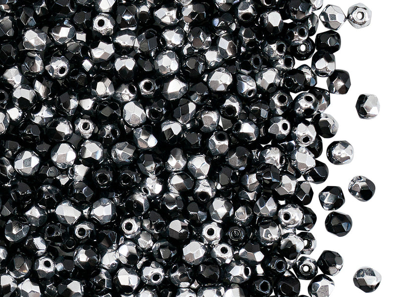 100 pcs Fire Polished Faceted Beads Round, 3mm, Jet Labrador, Czech Glass
