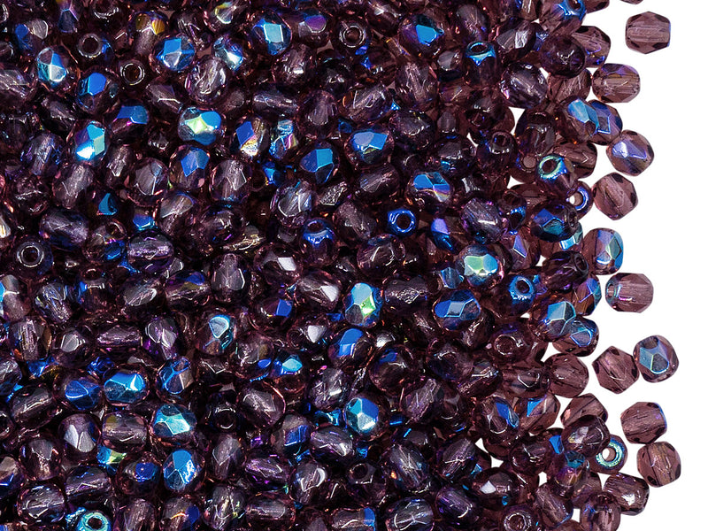 Set of Czech Fire-Polished Glass Beads Round 3mm - 6 colors (3FP002-3FP003-3FP064-3FP065-3FP074-3FP075)