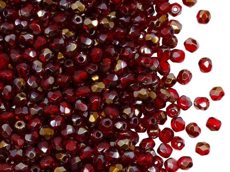 100 pcs Fire Polished Faceted Beads Round 3 mm, Ruby Valentinite, Czech Glass