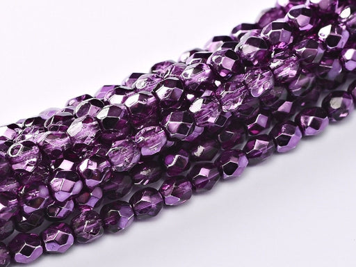 100 pcs 100 pcs Fire Polished Beads 3 mm Crystal Amethyst Metallic Ice Czech Glass Purple