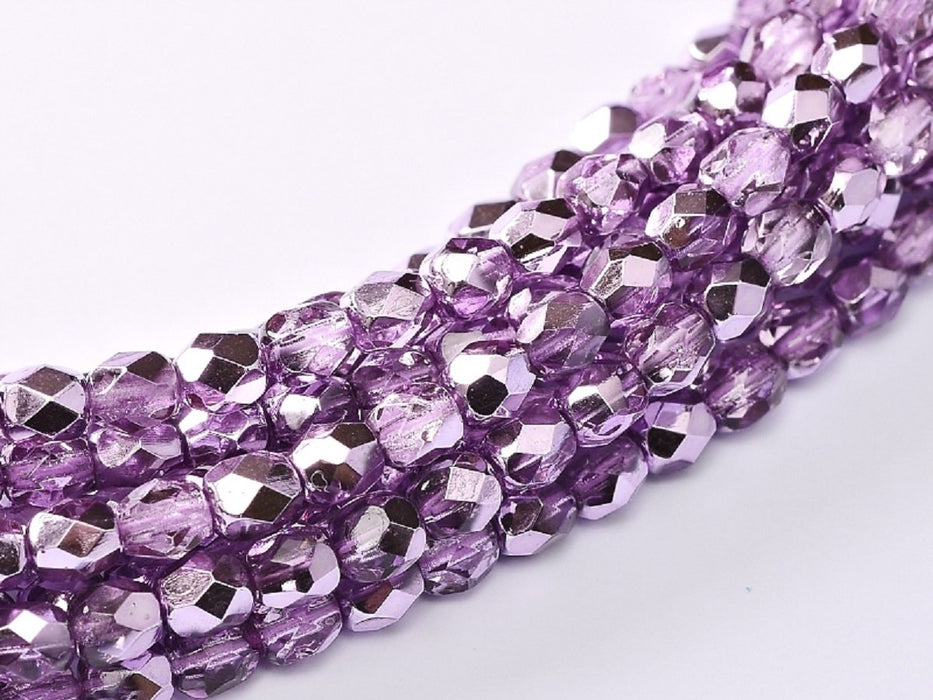 100 pcs 100 pcs Fire Polished Beads 3 mm Crystal Lilac Metallic Ice Czech Glass Purple