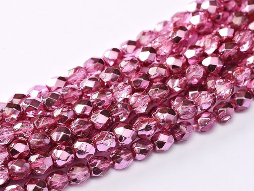 100 pcs 100 pcs Fire Polished Beads 3 mm Crystal Rose Metallic Ice Czech Glass Pink