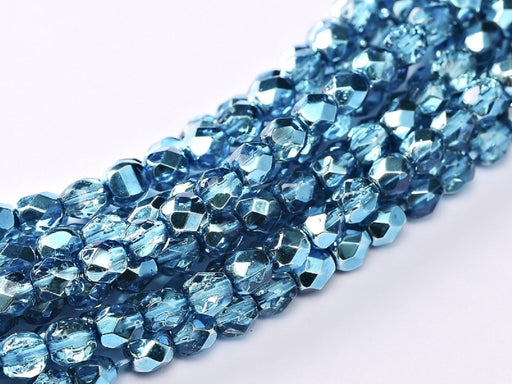100 pcs 100 pcs Fire Polished Beads 3 mm Crystal Aqua Metallic Ice Czech Glass Blue