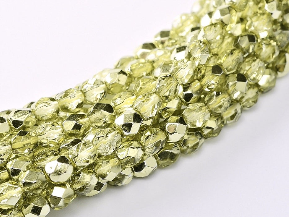 100 pcs 100 pcs Fire Polished Beads 3 mm Crystal Lime Metallic Ice Czech Glass Yellow