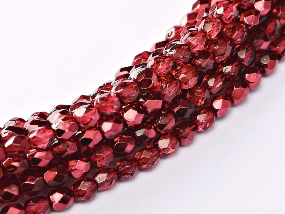 100 pcs 100 pcs Fire Polished Beads 3 mm Crystal Pomegranate Metallic Ice Czech Glass Red