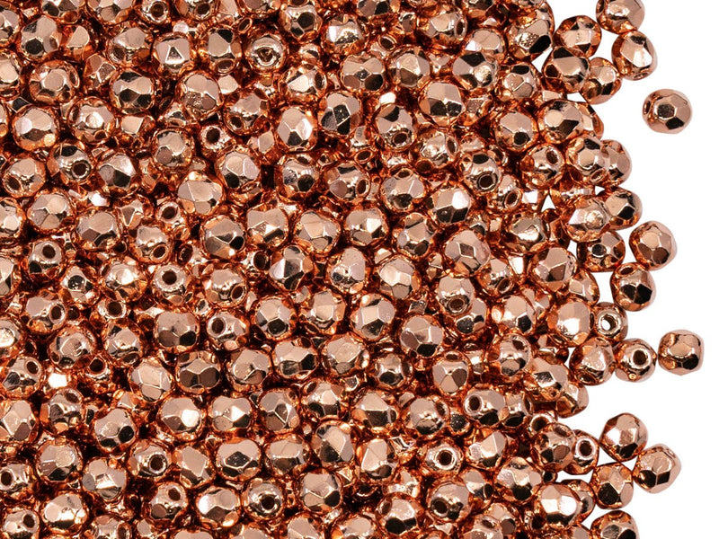 Fire Polished Faceted Beads Round 3 mm, Copper Plated, Czech Glass