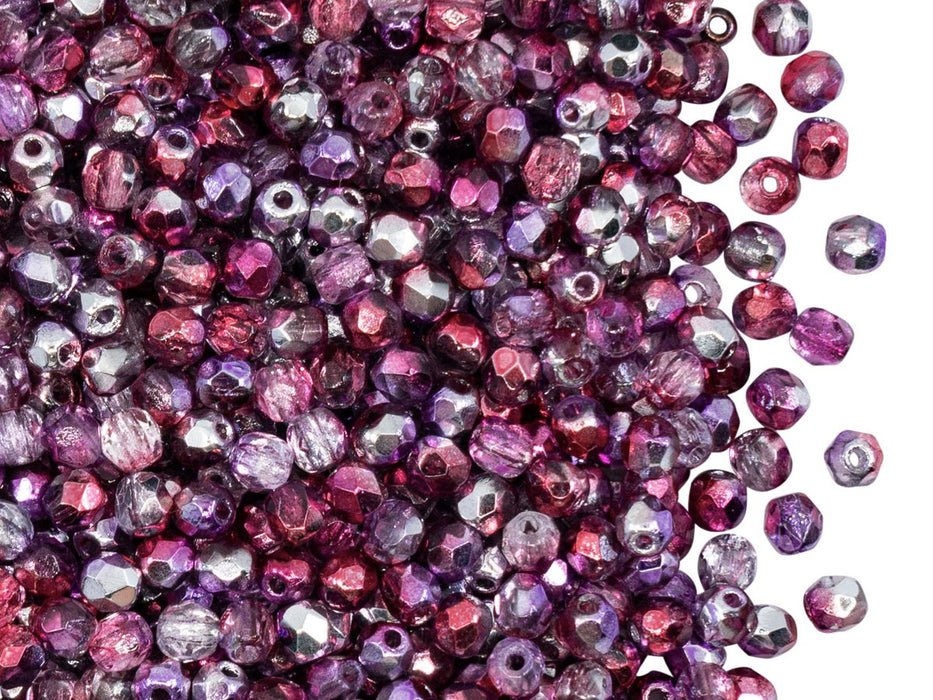 Fire Polished Faceted Beads Round 3 mm, Crystal Metallic Purple Blend, Czech Glass