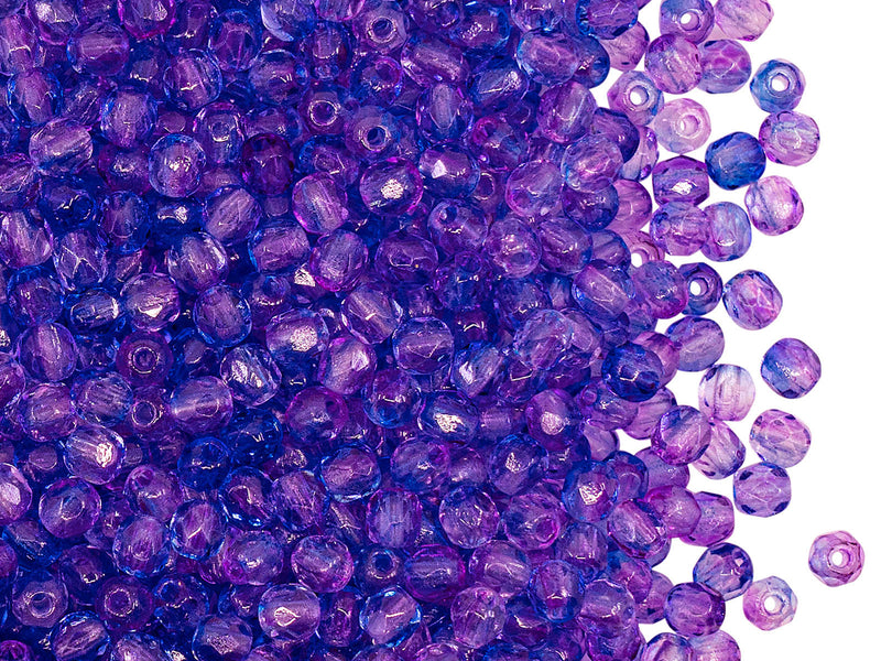 100 pcs Fire Polished Faceted Beads Round 3 mm, Crystal Blue Violet Two Tone Luster, Czech Glass