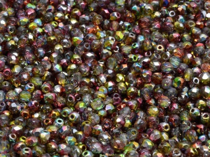 Set of Round Fire Polished Beads (3mm, 4mm, 6mm, 8mm), Magic Red Yellow, Czech Glass