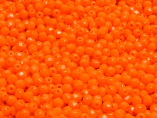 100 pcs Fire Polished Faceted Beads Round 3 mm, Opaque Orange, Czech Glass