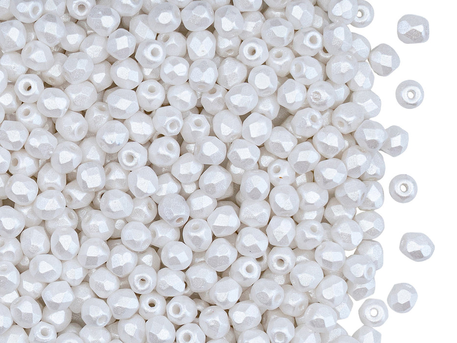 100 pcs Fire Polished Faceted Beads Round, 3mm, Pastel White, Czech Glass