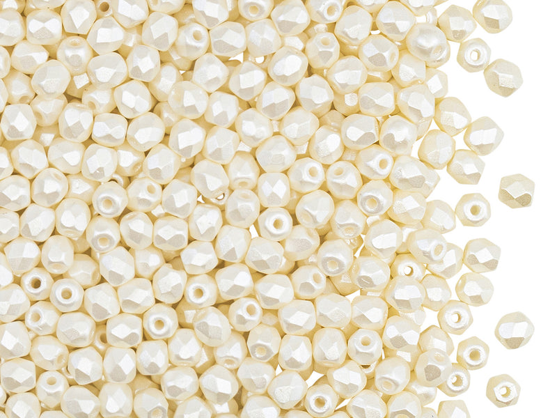 100 pcs Fire Polished Faceted Beads Round, 3mm, Pastel Light Cream, Czech Glass