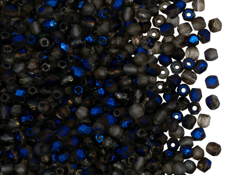 100 pcs Fire-Polished Faceted Beads Round 3mm, Czech Glass, Crystal Etched Azuro Full