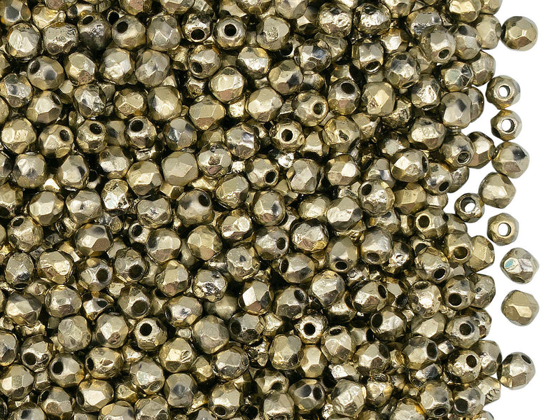 100 pcs Fire-Polished Faceted Beads Round 3mm, Czech Glass, Crystal Etched Amber Full