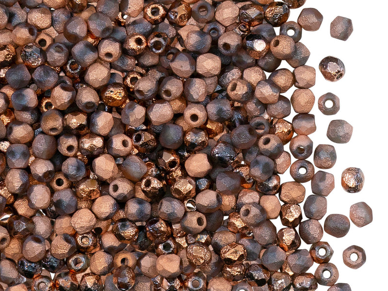 100 pcs Fire-Polished Faceted Beads Round 3mm, Czech Glass, Crystal Etched Capri Gold Full