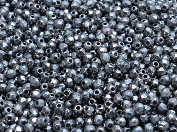 100 pcs Fire-Polished Faceted Beads Round 3mm, Czech Glass, Crystal Etched Chrome Full