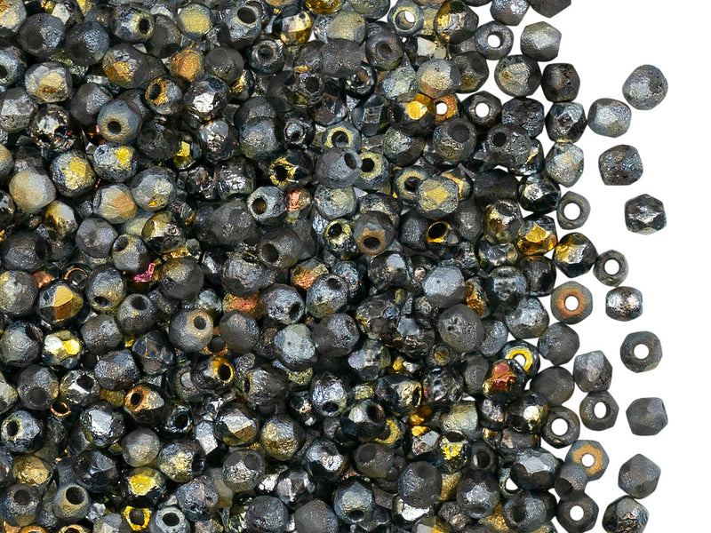 100 pcs Fire-Polished Faceted Beads Round 3mm, Czech Glass, Crystal Etched Marea Full