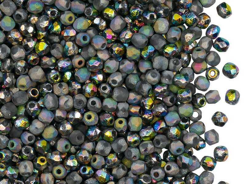 100 pcs Fire-Polished Faceted Beads Round 3mm, Czech Glass, Crystal Etched Full Vitrail