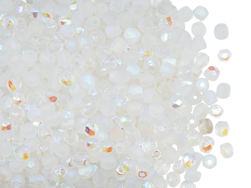 100 pcs Fire-Polished Faceted Beads Round 3mm, Czech Glass, Crystal Etched AB Full