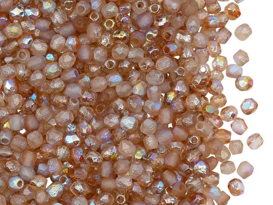 100 pcs Fire-Polished Faceted Beads Round 3mm, Czech Glass, Crystal Etched Brown Rainbow