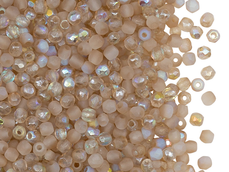 100 pcs Fire-Polished Faceted Beads Round 3mm, Czech Glass, Crystal Etched Lemon Rainbow