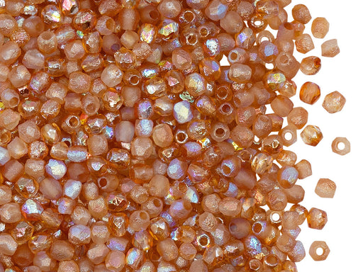 100 pcs Fire-Polished Faceted Beads Round 3mm, Czech Glass, Crystal Etched Orange Rainbow