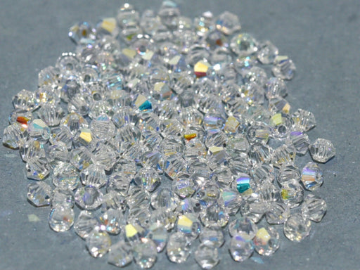Machine Cut Beads (M.C. Beads) 3 mm, Crystal AB, Czech Glass