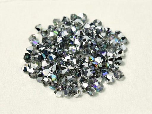 Machine Cut Beads (M.C. Beads) 3 mm, Crystal Silver Rainbow, Czech Glass