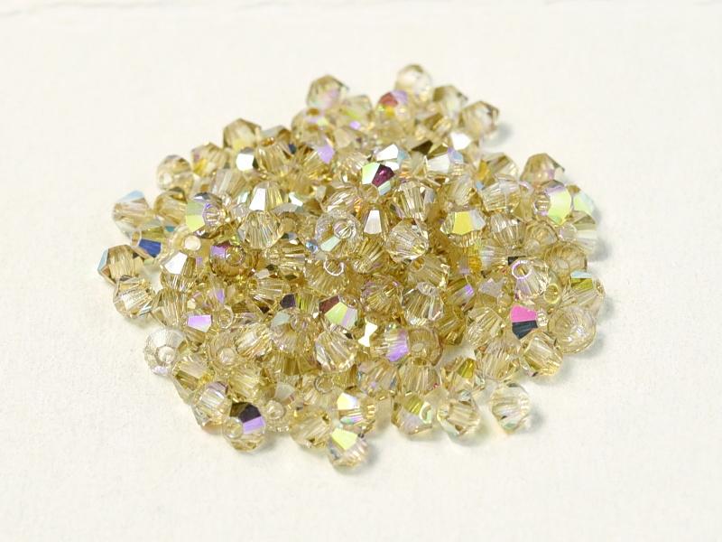 Machine Cut Beads (M.C. Beads) 3 mm, Crystal Lemon Rainbow, Czech Glass