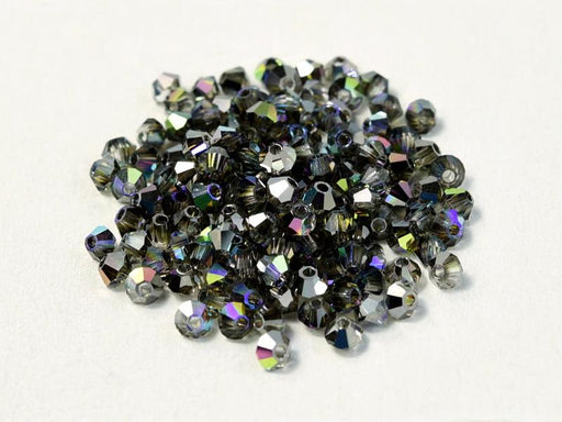 Machine Cut Beads (M.C. Beads) 3 mm, Crystal Graphite Rainbow, Czech Glass