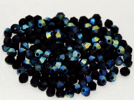 Machine Cut Beads (M.C. Beads) 3 mm, Jet Black AB Matte, Czech Glass